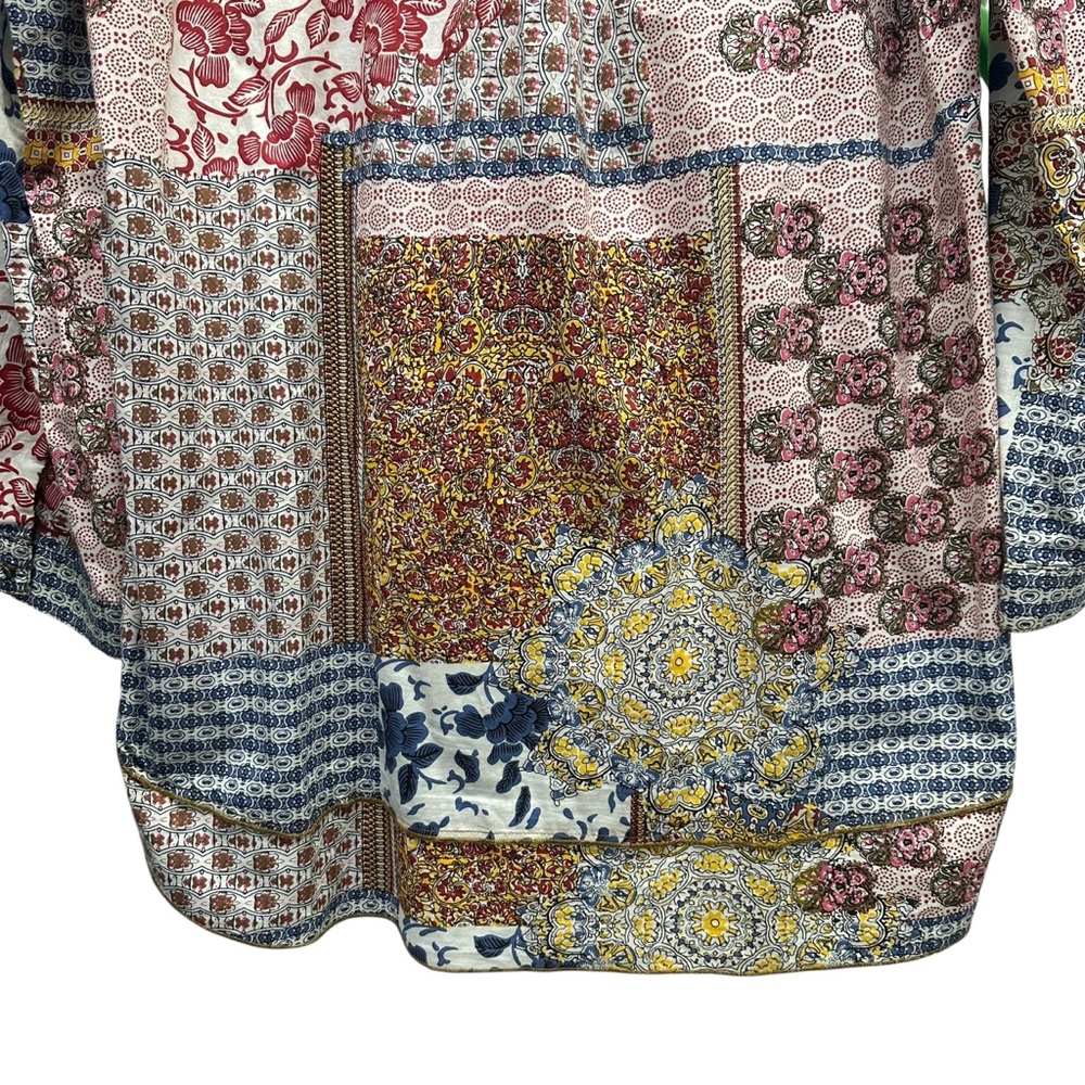 Patchwork Floral Button-Front Blouse - Multi-Color - Picture 10 of 14